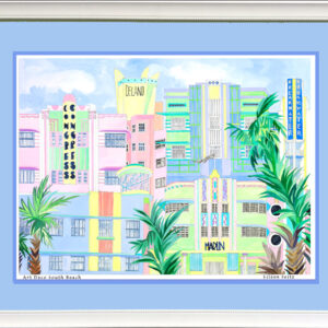 Art Deco South Beach Hand-Signed Giclee image 11" x 15.25" mats + frame 19" x 23"