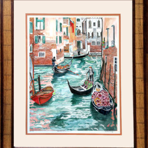 Gondolas of Venice Hand-Signed Giclee image 15.25"x11" Matted & Framed 23"x 19"