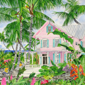 Pink House in the Palms Hand-Signed Giclee image 22"x 24"
