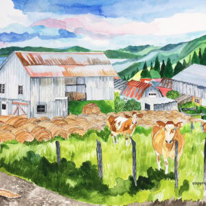 3 Cows and a Dog Original Watercolor 16" x 20"