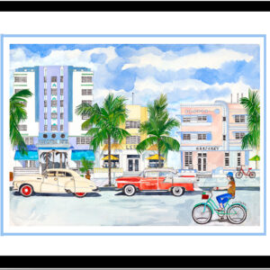 South Beach Now and Then Hand-Signed Giclee  Image 11"x 15.25" Framed 17" x 21"