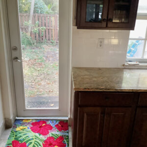 Red Hibiscus Wool Kitchen Rug