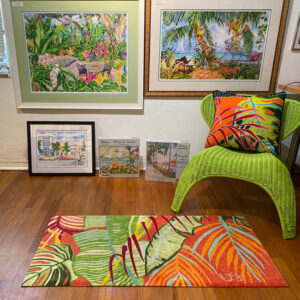 "Fiesta Palms Orange" printed on Nylon-  Washable Floor Mat 27.5"x 47"