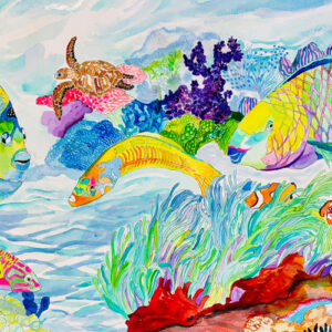 Swimming in the Shallows - 16" x 30" Original Watercolor Unframed