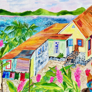 Island Roosters original unframed 12.5" x 18" watercolor