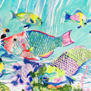 Parrots in the Sea 16" x 22" unframed watercolor