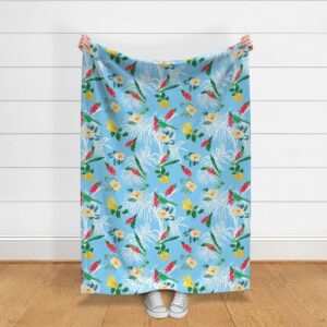 White Palms and Hibiscus on Baby Blue - Petal Signature Cotton® Fabric Collection