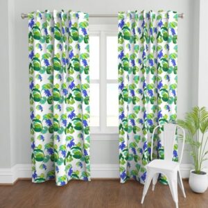 Blue Water Lilies on White - Single Curtain Panels