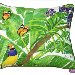 Orange Headed Rainbow Finch in Banana leaves 20" x 18" ( 2 available)